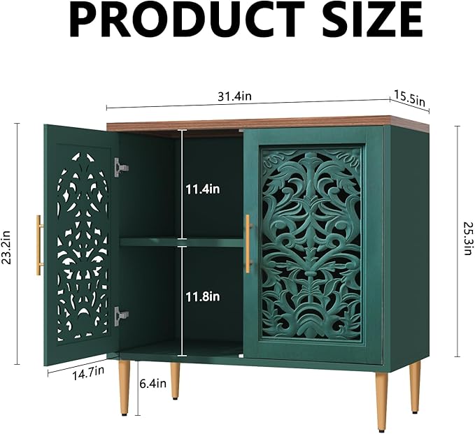 ARTPOWER Accent Cabinet with 2 Doors, Vintage Hollow Carving Buffet Cabinet - Image 2