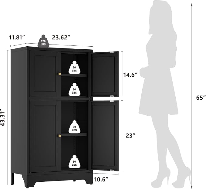 YAUWOH Bathroom Floor Cabinet, Metal Storage Cabinet - Image 2