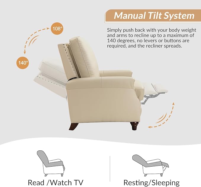 HULALA HOME Genuine Leather Manual Recliner Chair - Image 3