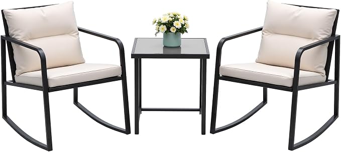 Devoko 3 Piece Rocking Bistro Set Wicker Patio Outdoor Furniture Porch Chairs by DEVOKO