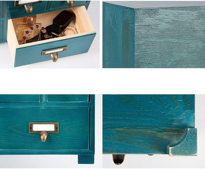 Apothecary Cabinet with 9 Drawers & Labels Rustic Library Card Catalog Cabinet - Image 6