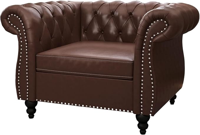 Mid-Century Sofa Chair, Faux Leather Accent Chair - Image 7