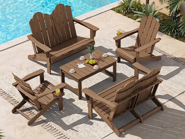 SERWALL 5 Pieces HDPE Patio Adirondack Chair Set, 2 Adirondack Chair by SERWALL