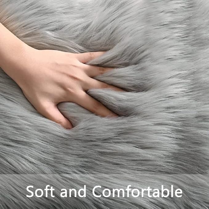ORINOVA Light Silver Gray Faux Washable Shaggy Fur Rugs - Image 7