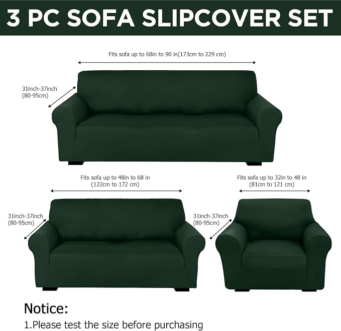 Peryiter 3 Pcs Couch and Loveseat Covers Set Sofa Cover - Image 2