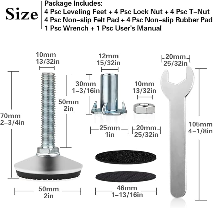 4 Set M10 Adjustable Leveling Feet, Heavy Duty Height Adjuster Furniture - Image 2