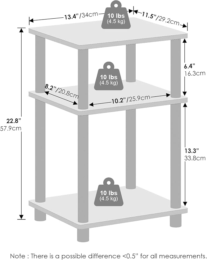 Furinno JUST Side Table, 3-Tier End Table, Open Shelves Night Stand, Bedside - Image 2