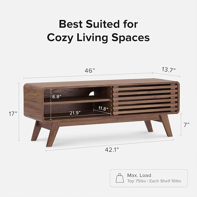 mopio Ensley 46" TV Stand with Slatted Door, Mid Century Modern Entertainment - Image 2