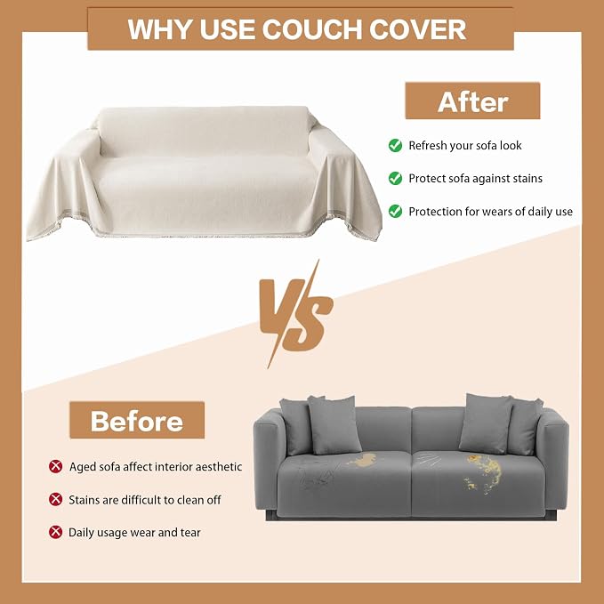 DREAMINGO Modern Chenille Couch Cover Blanket Washable Sofa Covers - Image 5