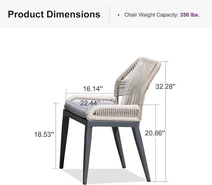 PURPLE LEAF Patio Dining Chair Set 2 Pieces Aluminum Modern Furniture Seating - Image 2