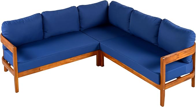 VilroCaz Outdoor Patio Furniture Set, L-Shaped Acacia Wood Sectional Sofa - Image 5