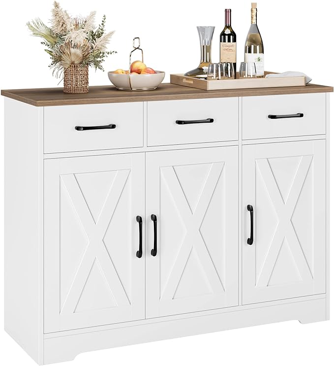 HOSTACK Modern Farmhouse Sideboard Buffet Cabinet, Barn Doors Buffet Storage by HOSTACK