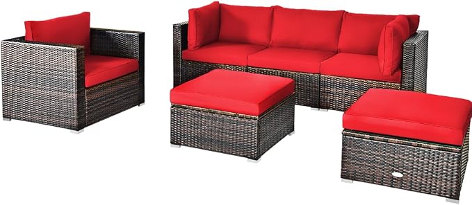 Tangkula 6 Pieces Wicker Patio Furniture Set, PE Rattan Outdoor Sectional - Image 9