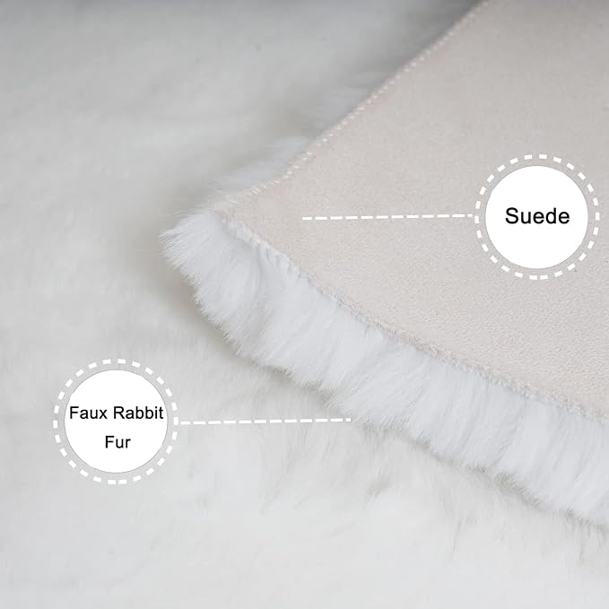 Ghouse Soft Faux Sheepskin Fur Rug 4x6 White Fluffy Bedside Rug Plush Shag - Image 3
