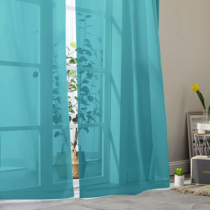Turquoise Sheer Curtain for Bedroom Living Room 78 Inches Long 2 Panels Set - Image 9