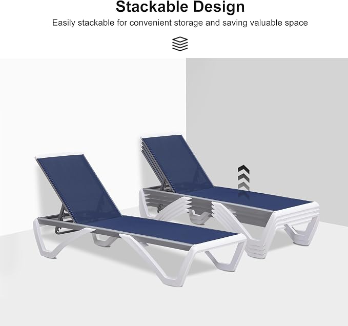 PURPLE LEAF Patio Chaise Lounge Chair Set Outside Aluminum Plastic Stackable - Image 5