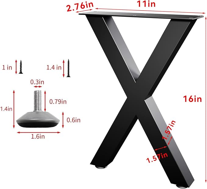 Bench Legs 16 Inch, X-Shaped Metal Coffee Table Legs, Table Legs Set of 2 - Image 7