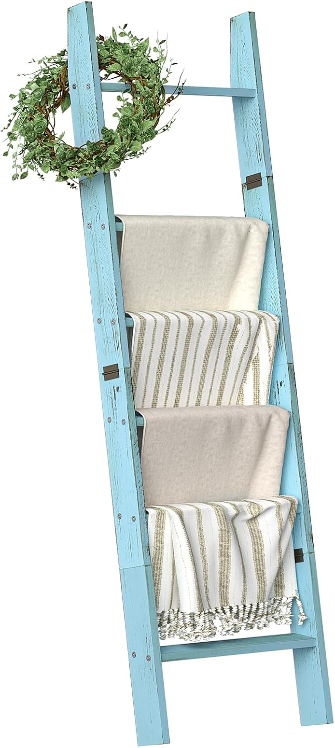 Honest Blanket Ladders for The Living Room, 6-Tier Blanket Holder, Wall-Leaning by HONESTOUTFITTERS