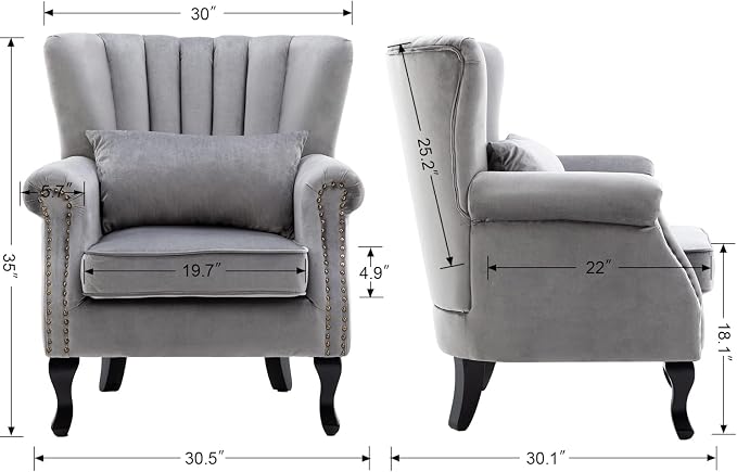 Mid Century Accent Chair Modern Tufted Wingback Armchairs Club Chair Velvet - Image 3
