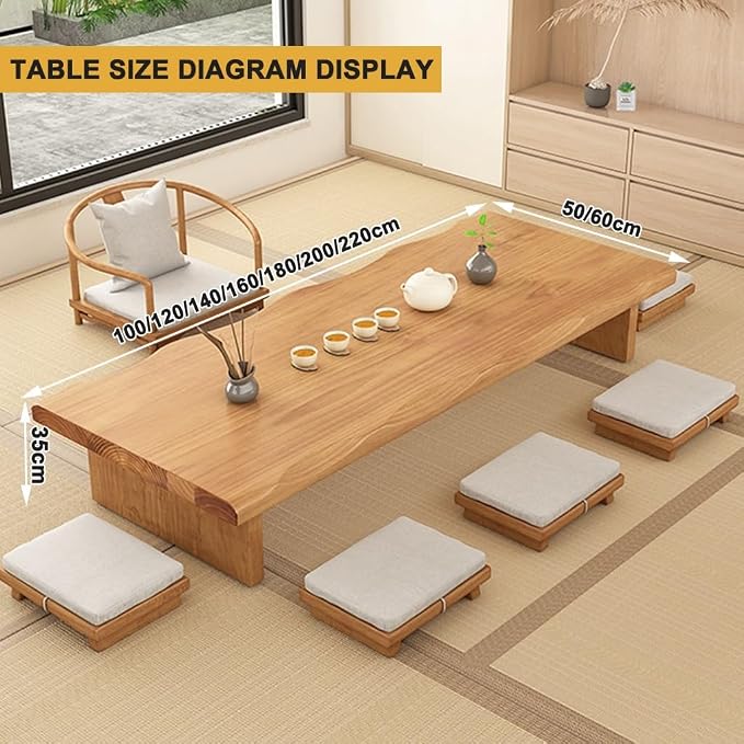 160cm Japanese Floor Table -Vintage Solid Wooden Tatami Table, Low Rectangular - Image 2