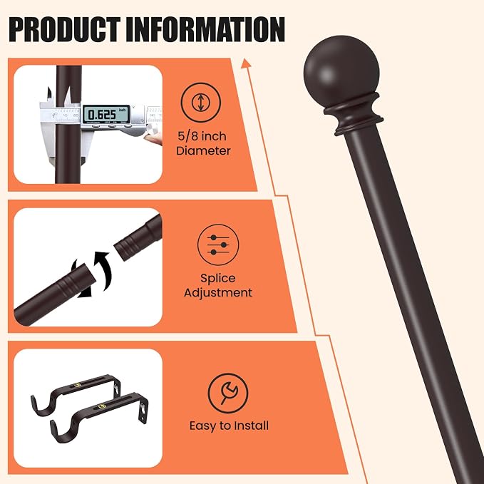 Curtain Rods for Windows 30 to 75 Inch, 5/8 Inch Heavy Duty Decorative Curtain - Image 4