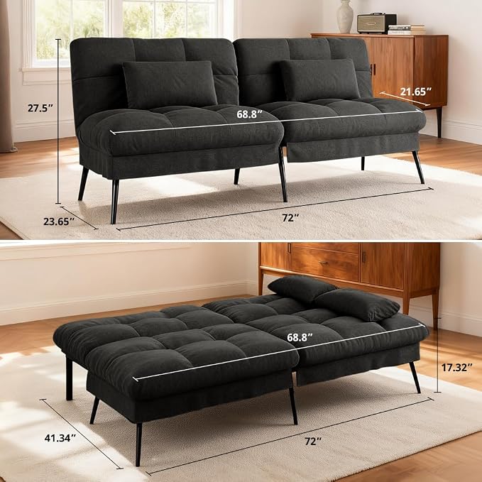 COMHOMA Convertible Futon Sofa Bed, 72″Fabric Futons Couch - Image 3