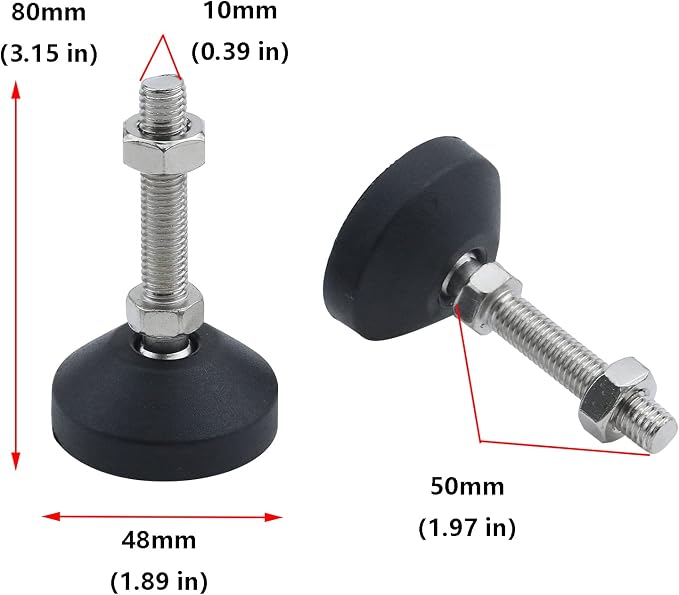 Antrader 4Pcs M10 Thread Adjustable Foot Cups Reinforced Nylon Base 48mm - Image 2