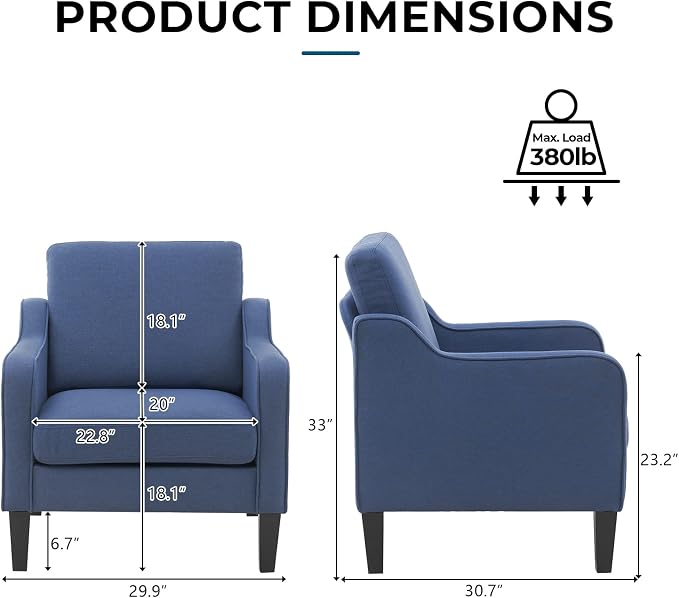 VINGLI Modern Accent Chairs Set of 2, Upholstered Sofa Chair Reading Chair - Image 2