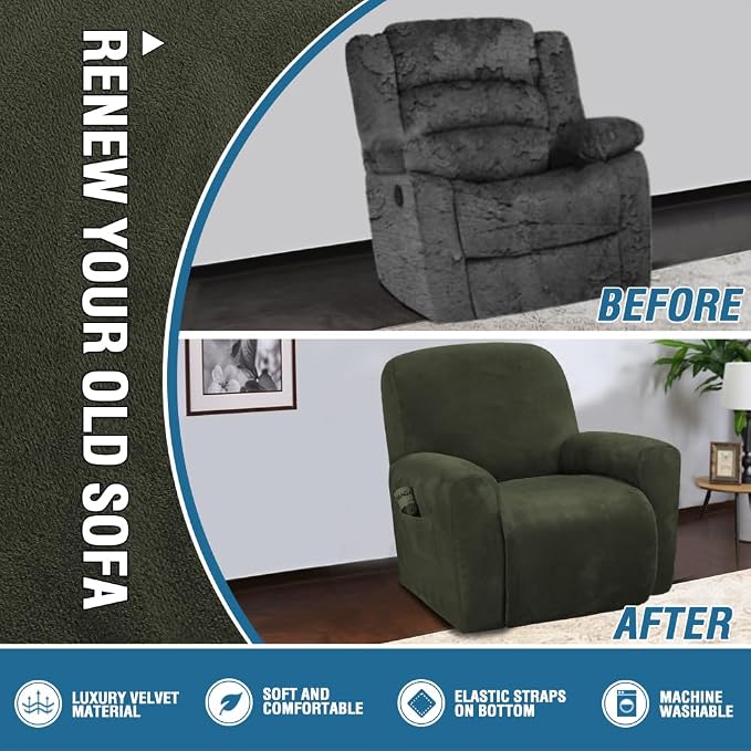 H.VERSAILTEX Velvet Stretch Recliner Couch Covers 4-Pieces Style Recliner Chair - Image 5