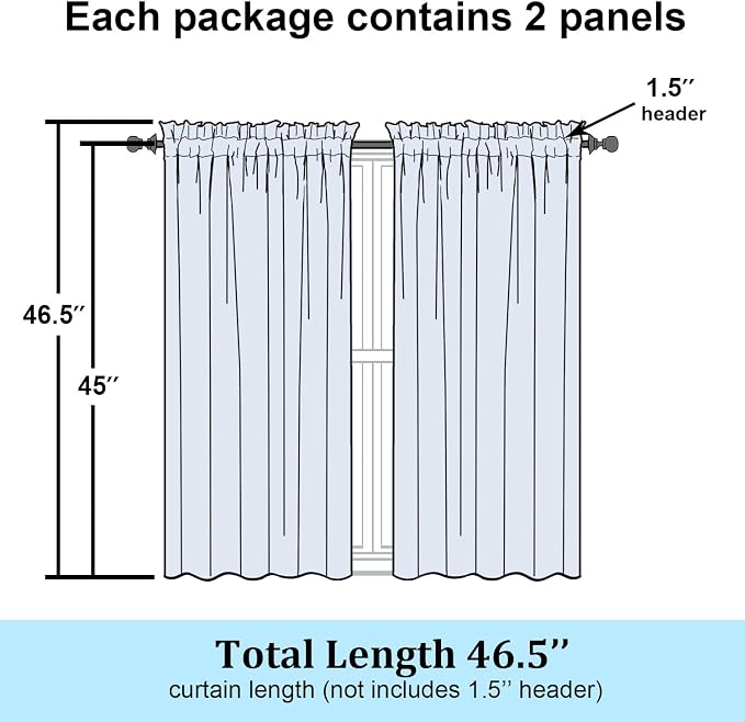 Simplebrand Dusty Blue Semi Sheer Curtains 45 Inch Length 2 Panels, Geometric - Image 7