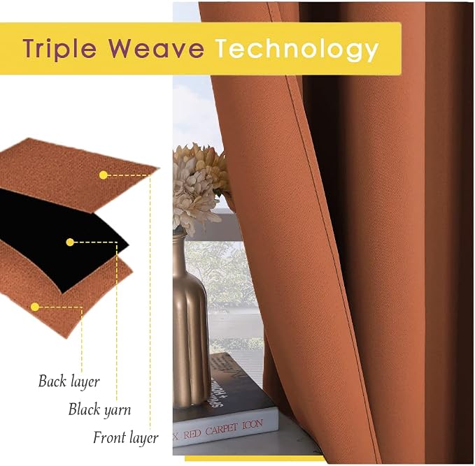 NICETOWN Thermal Insulated Burnt Orange Curtains Blackout Draperies, Window - Image 4