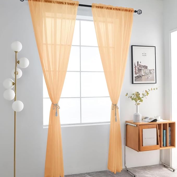 SpaceDresser Basic Rod Pocket Sheer Voile Window Curtain Panels Beige 1 Pair 2 - Image 2