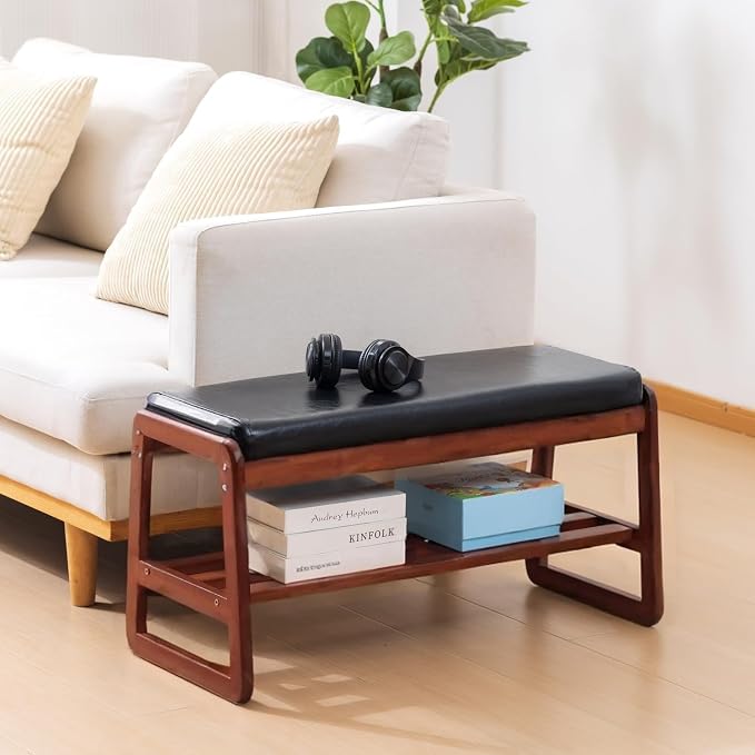 SOBIBO Solid Wood Shoe Bench, 2-Tier Wooden Entryway Bench, Modern Shoe Rack - Image 6