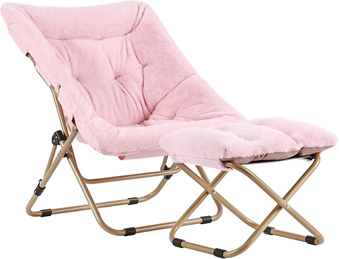Tiita Folded Chair with Straight Ottoman, Soft Faux Fur Oversized Folding by TiitaHome