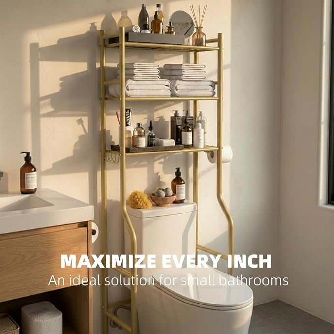 GloTika 3-Tier Over Toilet Storage - 150lb Total Capacity Metal Bathroom - Image 4
