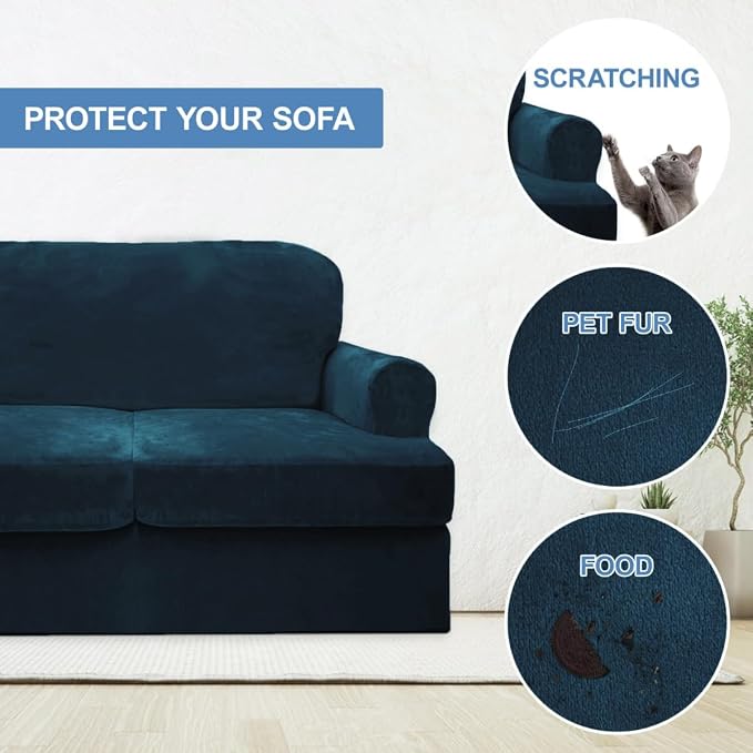 CUCRAF T Cushion Sofa Cover 2 Piece Armchair Slipcovers, Soft Thick Velvet - Image 4