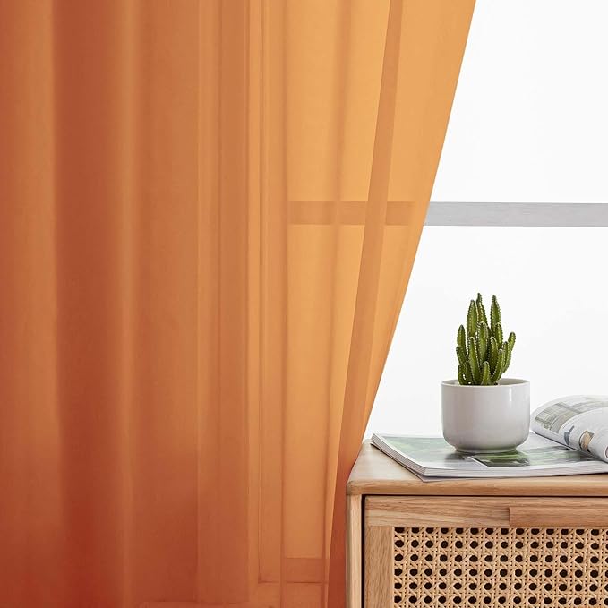 Orange Sheer Curtains 84 Inches Long 2 Panels, Soft Airy Light Filtering - Image 6