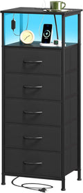 Somdot Black Nightstand with Charging Station and LED Light by Somdot