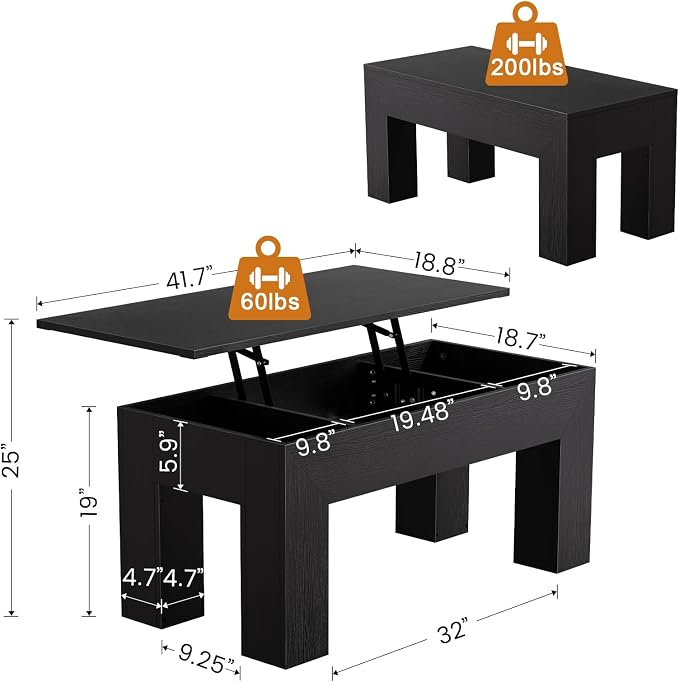 FABATO 41.7'' Lift Top Coffee Table, Wooden Rectangle Coffee Table - Image 2