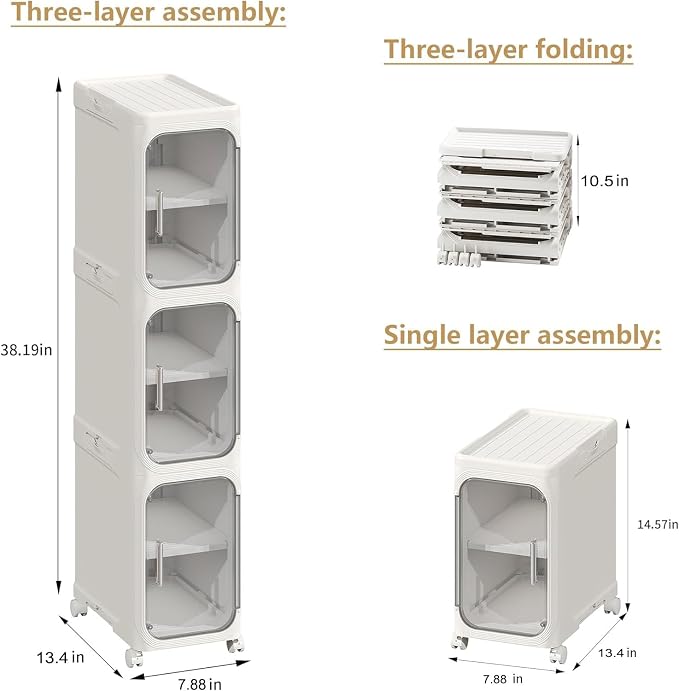 3-Tier Tall Narrow Storage Cabinet, Slim Bathroom Storage Cabinet - Image 2