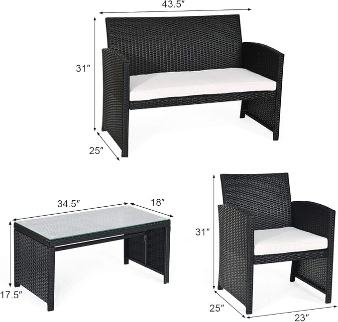 Tangkula Patio Wicker Conversation Furniture Set, Patiojoy Sofa & Table Set w/4 - Image 5