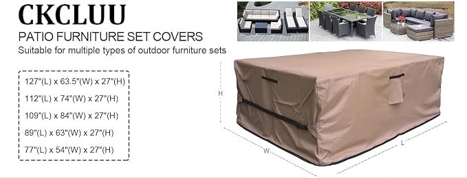 Patio Furniture Set Cover Waterproof Rectangular Heavy Duty 600D Outdoor - Image 7