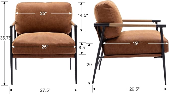 Ya-Home Mid-Century Accent Chair Set of 2, Soft Armchair PU Leather Lounge Chair - Image 3