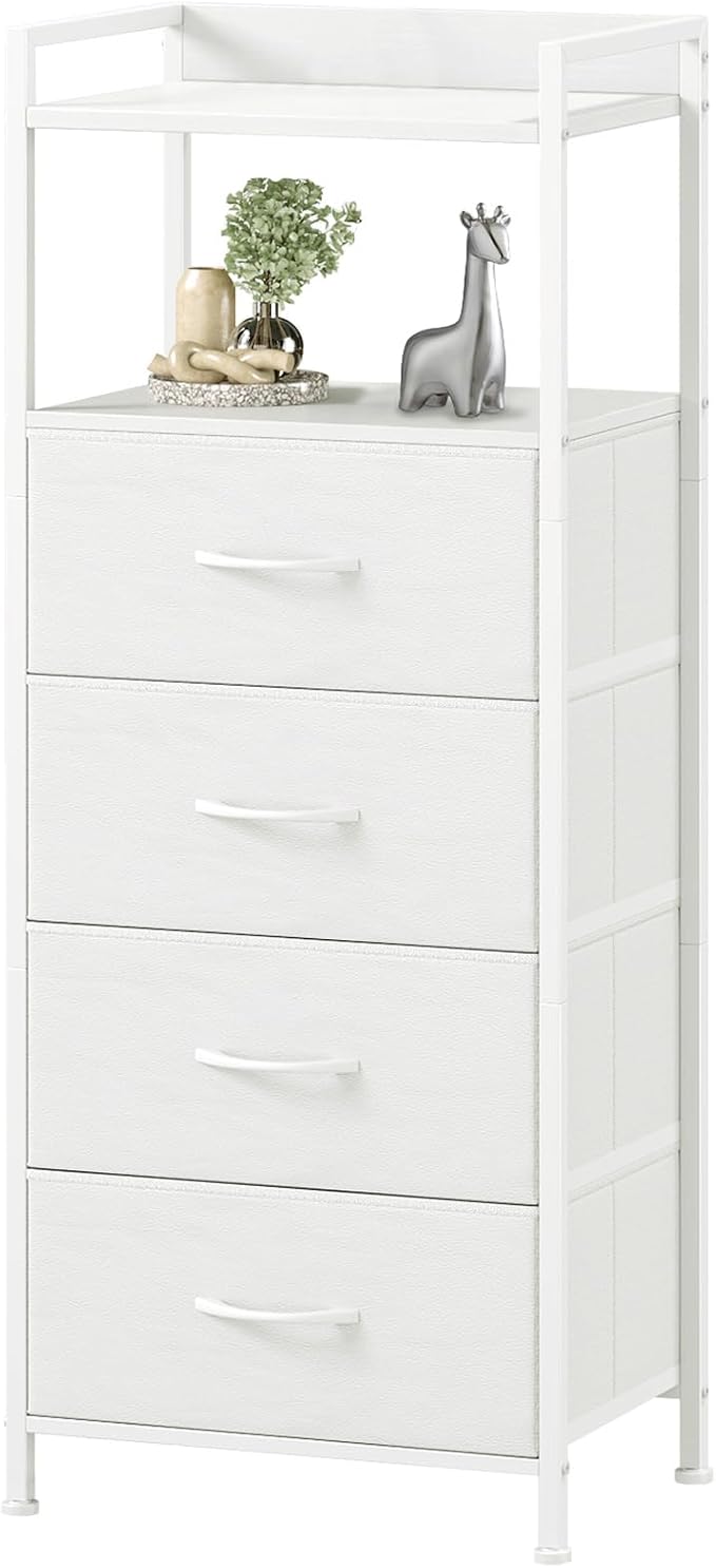 Somdot White Nightstand with 4 Drawers, Vertical Storage Tower Fabric Dresser by Somdot