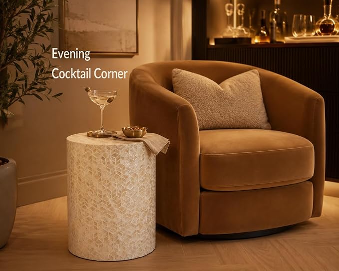 PEMAR Capiz Shell Cylinder Drum End Table Nacre Side Table Stool Round Drum - Image 5