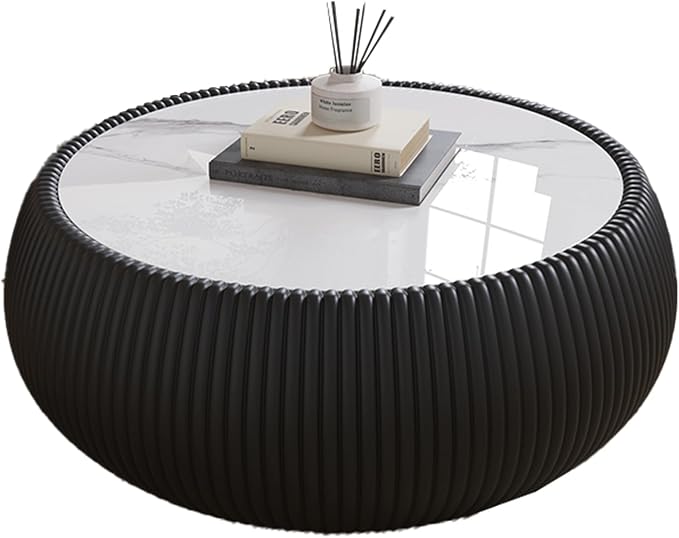 27.55" Round Marble Coffee Table, Modern Fluted Coffee Table - Image 7