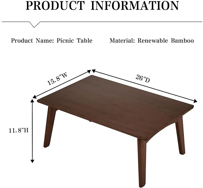 Bamboo Folding Coffee Table, Japanese Low Desk, No Assembly Portable Furniture - Image 3