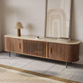 POVISON Fully-Assembled Sliding Tambour Door TV Stand, Mid Century Modern by POVISON