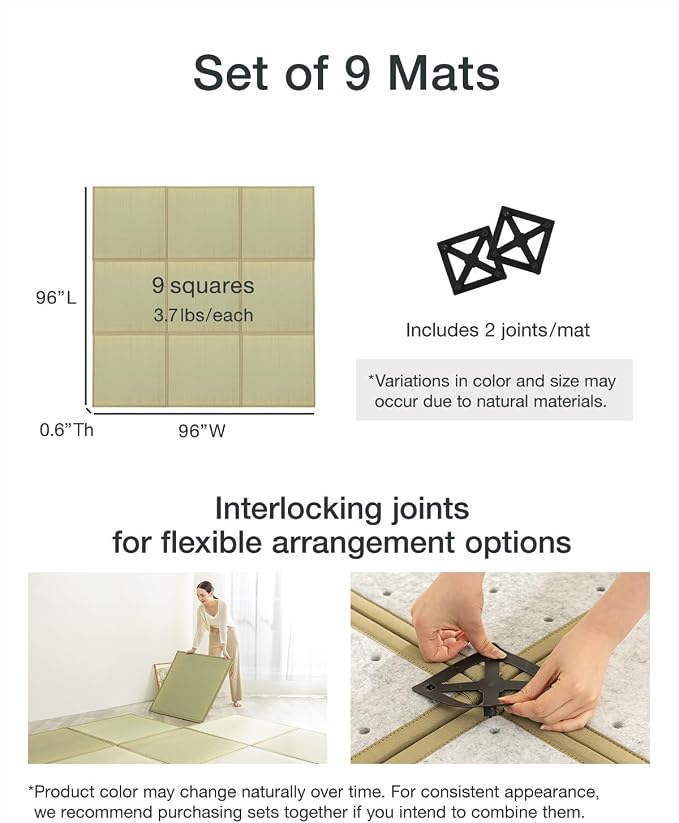 FULI Japanese Square Tatami Rug, Lightweight Igusa Mat, Made in Japan - Image 6