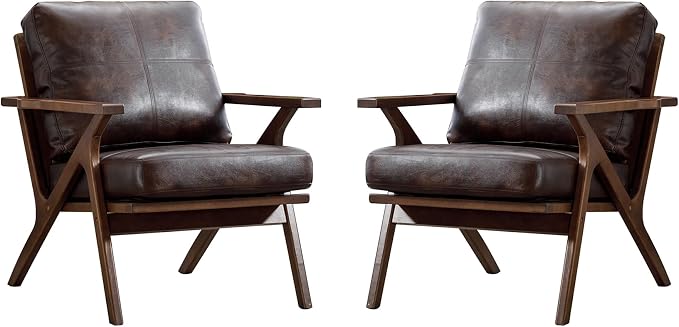 Bonzy Home Mid Century Modern Chair, PU Leather Accent Chairs Set of 2 by BonzyHome